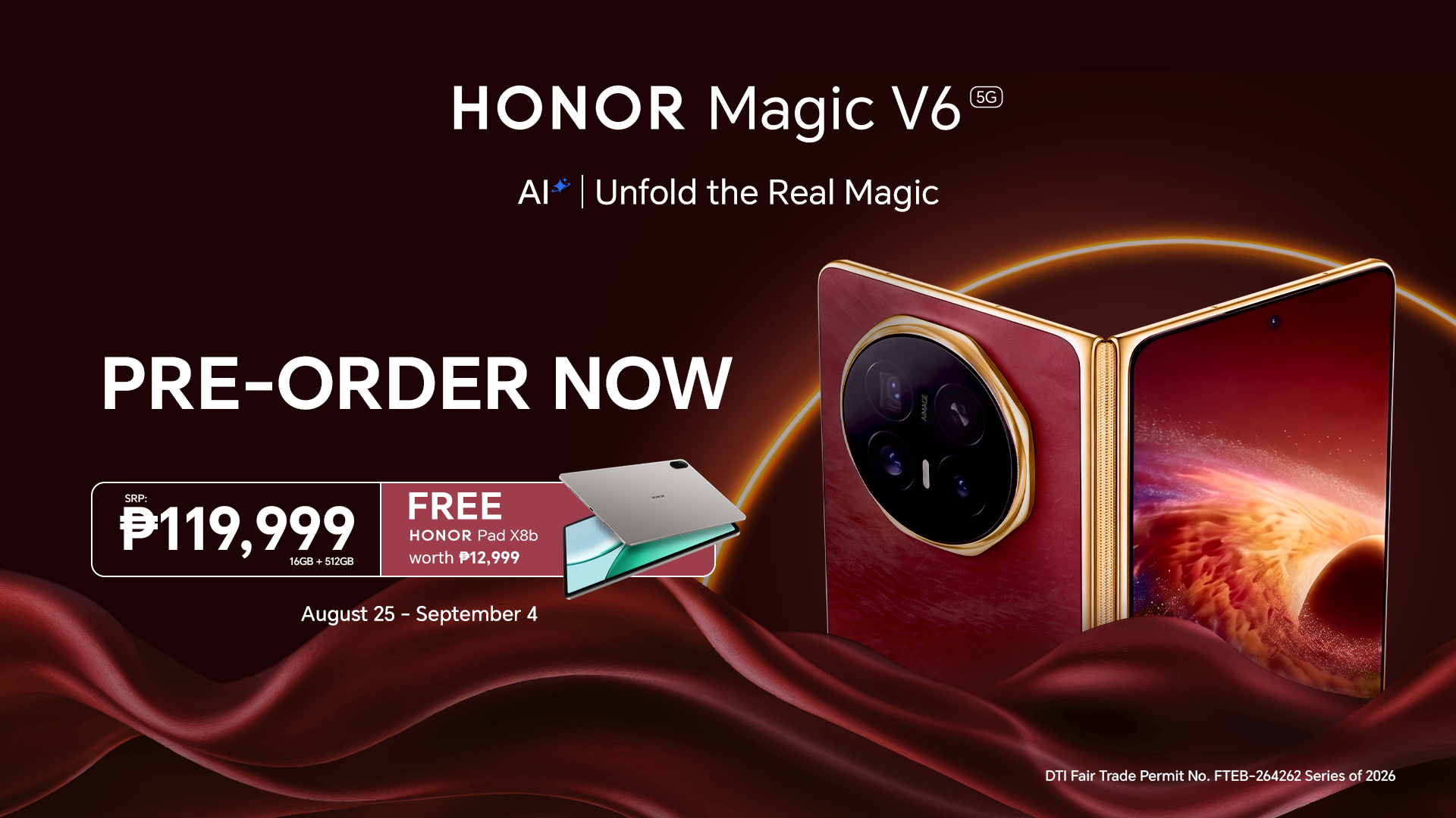HONOR Magic V6 Now Up for Pre-Order at Php 119,999 with FREE HONOR Pad X8b worth Php 12,999