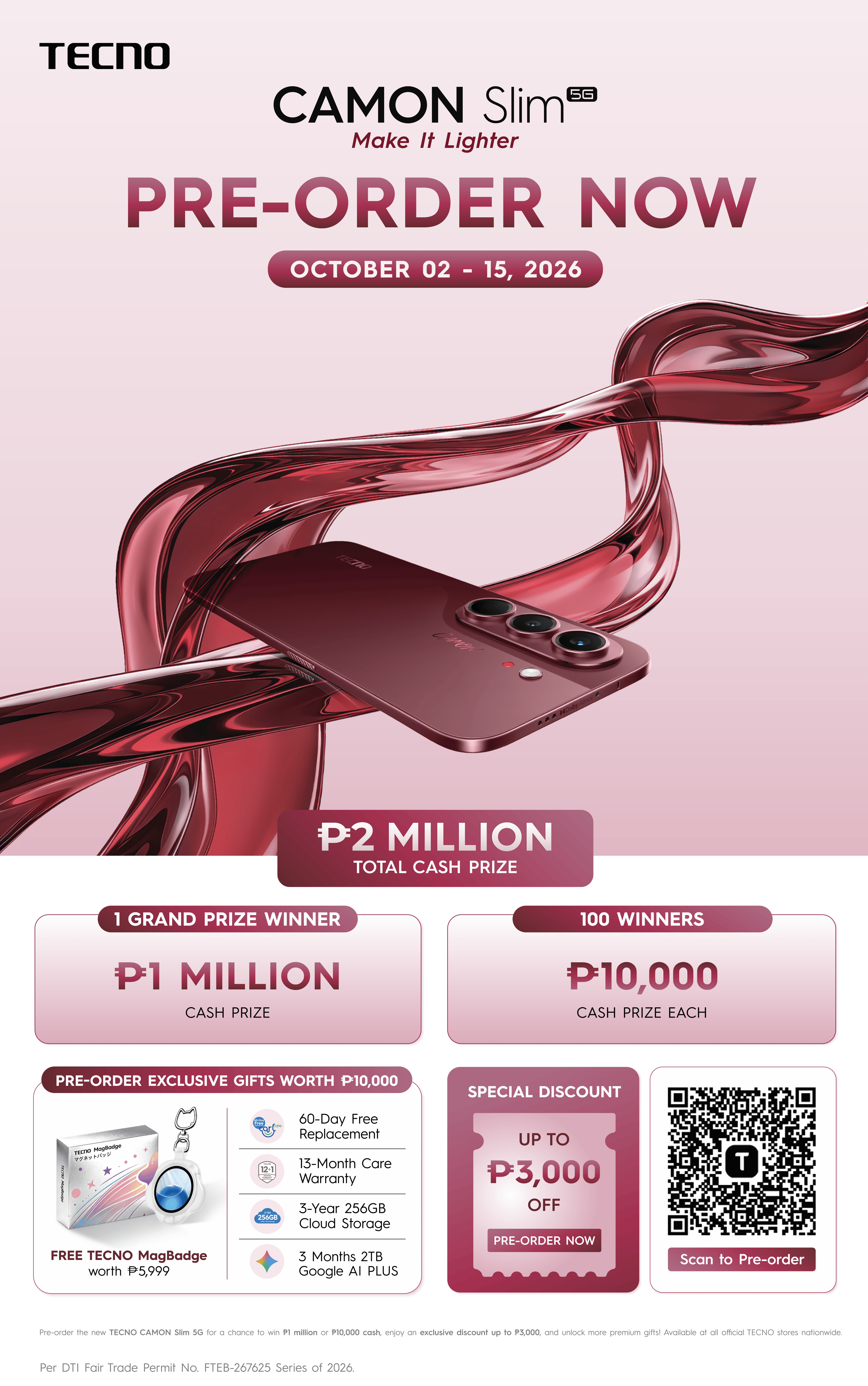 TECNO CAMON Slim 5G Pre-Order in the Philippines Offers ₱2M Cash Prize Pool, Free MagBadge and Up to ₱3,000 Off